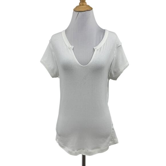 Ces Femme T Shirt Women M Medium Ivory Karley Notch Neck Fitted Short Sleeve Tee - Picture 1 of 12